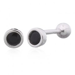 CZ Black In Circle Silver Stud Sphere Closure Earrings