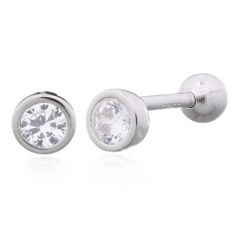 CZ White In Circle Silver Stud Sphere Closure Earrings