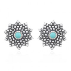 Reconstituted Stone Green Sunflower Silver Stud Earrings