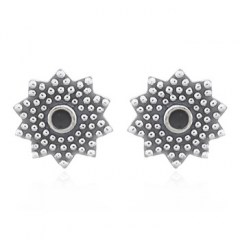 Reconstituted Stone Black Sunflower Silver Stud Earrings