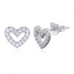 Cubic White Zirconia Heart Sterling Silver Stud Earrings by BeYindi 
