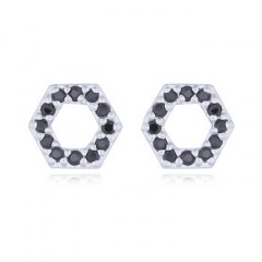 Cubic Black Zirconia Hexagon Sterling Silver Stud Earrings by BeYindi