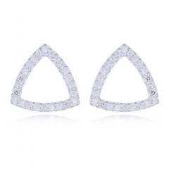 Cubic White Zirconia Triangle Big Stud Sterling Silver Earrings