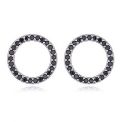 Cubic Black Zirconia Circle Big Stud Sterling Silver Earrings