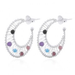Spinning Jeweled Spheres In Wire Closed Up Silver Stud Earrings by BeYindi