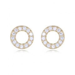 CZ Donut Ring In Yellow Gold Stud Silver Earrings