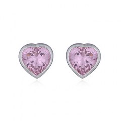 Heart Faceted Rose Cubic Zirconia Stud Earrings