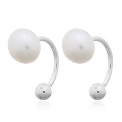Freshwater Pearls With Silver Curve In Sphere Closure Stud Earrings