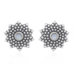 Mother Of Pearl Sunflower Silver Oxidized Stud Earrings