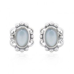 Mother Of Pearl Oval Filigree Silver Stud Earrings by BeYindi
