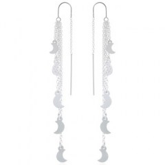 Shinning Moons On Layered Chains Silver Threader Earrings