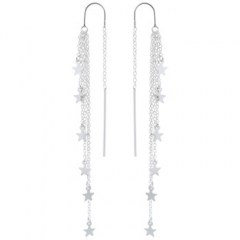 Twinkle Stars On Layered Chains Silver Threader Earrings