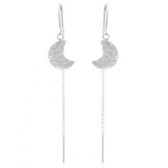 Stamped Wire Crescent Moon Silver 925 Threader Earrings