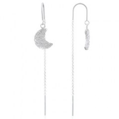 Stamped Wire Crescent Moon Silver 925 Threader Earrings 