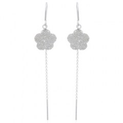 Stamped Wire Flower Silver 925 Threader Earrings