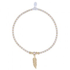 925 Feather Yellow Gold Plated Beads Stretchable Bracelet