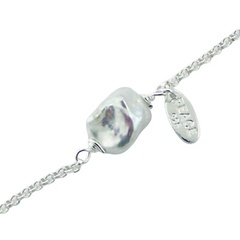 Sterling Silver Rollo Chain Bracelet Single Freshwater Pearl 