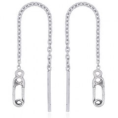 Sterling Silver Threader Earrings Safety Pins On Cable Chain by BeYindi