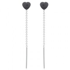 Reconstituted Stone Black Heart 925 Silver Threader Earrings