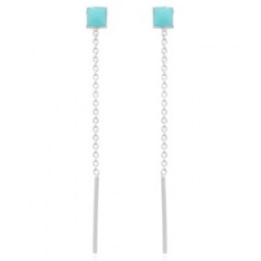 Reconstituted Stone Green Square 925 Silver Threader Earrings