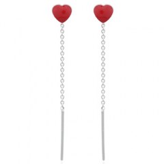 Reconstituted Stone Red Heart 925 Silver Threader Earrings