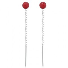 Reconstituted Stone Red Circle 925 Silver Threader Earrings
