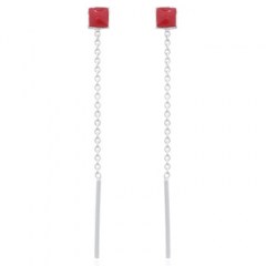 Reconstituted Stone Red Square 925 Silver Threader Earrings