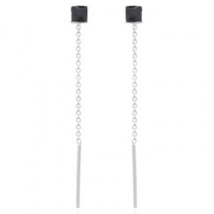 Reconstituted Stone Black Square 925 Silver Threader Earrings