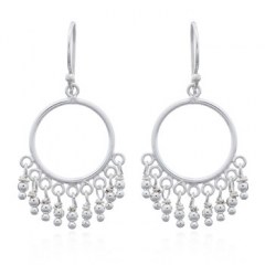 Dangling Beads In Silver Circle Chandelier Earrings