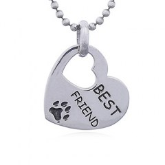 Silver Heart Tag Pendant Paw Best Friend
