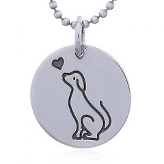 Round 925 Silver Pendant Affectionate Dog