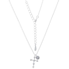 CZ White Flower Matched With Cross 925 Silver Chain Necklace