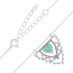 Loyal Silver Petal Necklace With Constituted Green Stone