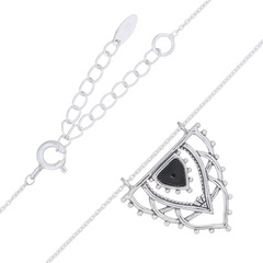 Loyal Silver Petal Necklace With Constituted Black Stone