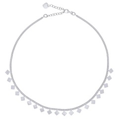 Square Discs Centered In Rhodium Plated Choker Necklace
