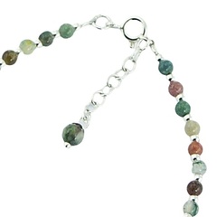 Multicolored Round Agate Bead Bracelet with Silver Peace Charm 3