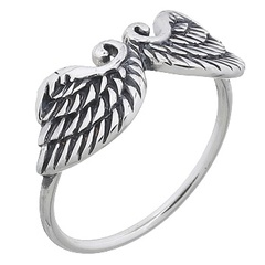 Angel Wings 925 Oxidized Silver Plain Ring by BeYindi