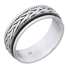 Braided Strings Spinner 925 Sterling Silver Band Ring