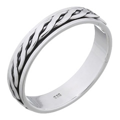 Flat Braided Spinner 925 Sterling Silver Band Ring