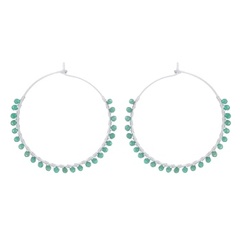 Green Agate Stones Circle Silver Wire Hoop Earrings