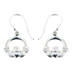 Casted Polished Sterling Silver Claddagh Dangle Earrings