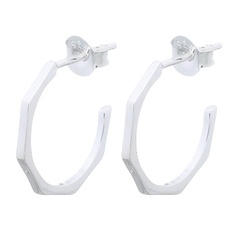Octagon Plain Cut Silver 925 Stud Earrings