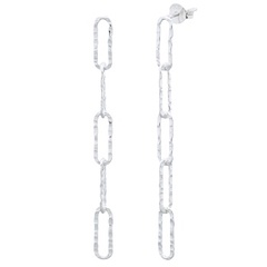 Hammered Rectangle Chains Silver 925 Stud Earrings