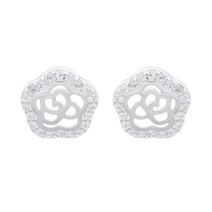 Crystal CZ Rose 925 Silver Stud Earrings
