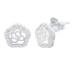 Crystal CZ Rose 925 Silver Stud Earrings by BeYindi 