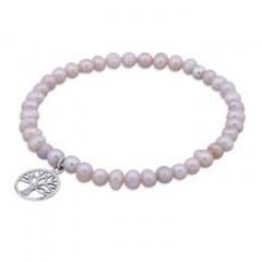 4mm Freshwater Pearl Stretch Bracelet with Tree of Life Charm 2