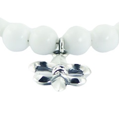 White Agate Bead Bracelet 925 Silver Fleur-de-lis Charm 3