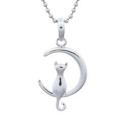 Kitty Cat and Crescent Moon 925 Pendant