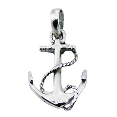 Sterling Silver Pendant Twisted Antiqued Rope On Shiny Anchor by BeYindi