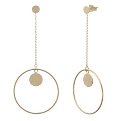 Flipping Disc In Circle Chain Yellow Gold Stud Earrings by BeYindi